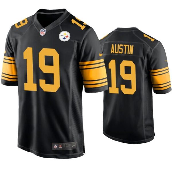 Men's Pittsburgh Steelers #19 Calvin Austin Black Color Rush Stitched Jersey - Custom Name