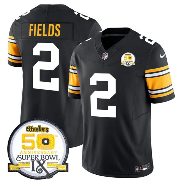 Men's Pittsburgh Steelers #2 Justin Fields Black 2024 F.U.S.E. 50th Anniversary Of Super Bowl IX Vapor Untouchable Limited Stitched Jersey - Custom Name