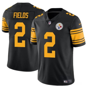 Men's Pittsburgh Steelers #2 Justin Fields Black Color Rush Vapor Limited Stitched Jersey - Custom Name