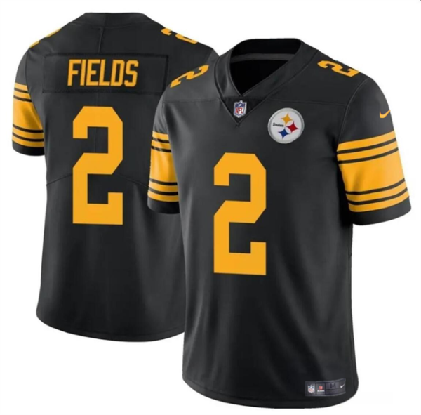 Men's Pittsburgh Steelers #2 Justin Fields Black Color Rush Vapor Limited Stitched Jersey - Custom Name