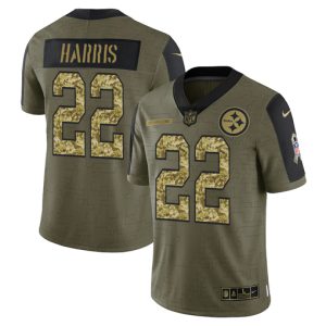 Men's Pittsburgh Steelers #22 Najee Harris 2021 Olive Camo Salute To Service Limited Stitched Jersey - Custom Name