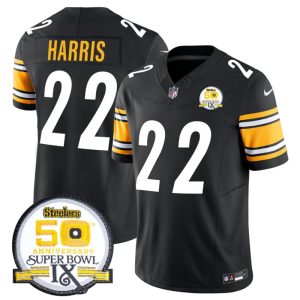Men's Pittsburgh Steelers #22 Najee Harris Black 2024 F.U.S.E. 50th Anniversary Of Super Bowl IX Alternate Vapor Untouchable Limited Stitched Jersey - Custom Name