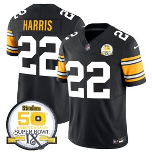 Men's Pittsburgh Steelers #22 Najee Harris Black 2024 F.U.S.E. 50th Anniversary Of Super Bowl IX Vapor Untouchable Limited Stitched Jersey - Custom Name