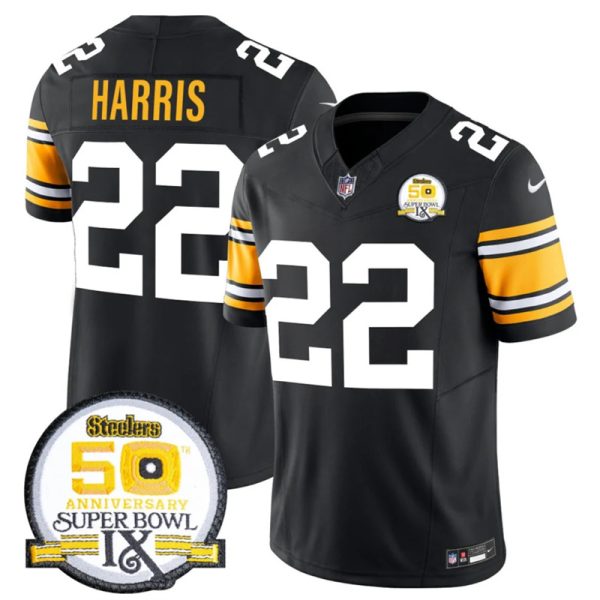 Men's Pittsburgh Steelers #22 Najee Harris Black 2024 F.U.S.E. 50th Anniversary Of Super Bowl IX Vapor Untouchable Limited Stitched Jersey - Custom Name