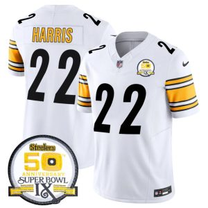 Men's Pittsburgh Steelers #22 Najee Harris White 2024 F.U.S.E. 50th Anniversary Of Super Bowl IX Alternate Vapor Untouchable Limited Stitched Jersey - Custom Name