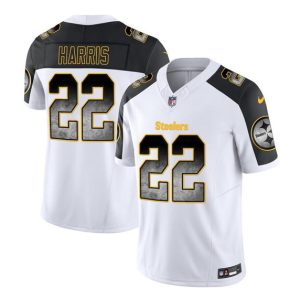 Men's Pittsburgh Steelers #22 Najee Harris White Black 2023 F.U.S.E. SmokeVapor Untouchable Limited Stitched Jersey - Custom Name