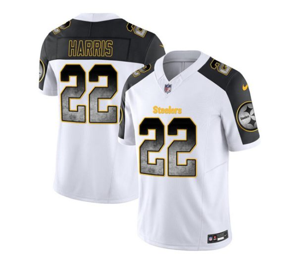 Men's Pittsburgh Steelers #22 Najee Harris White Black 2023 F.U.S.E. SmokeVapor Untouchable Limited Stitched Jersey - Custom Name