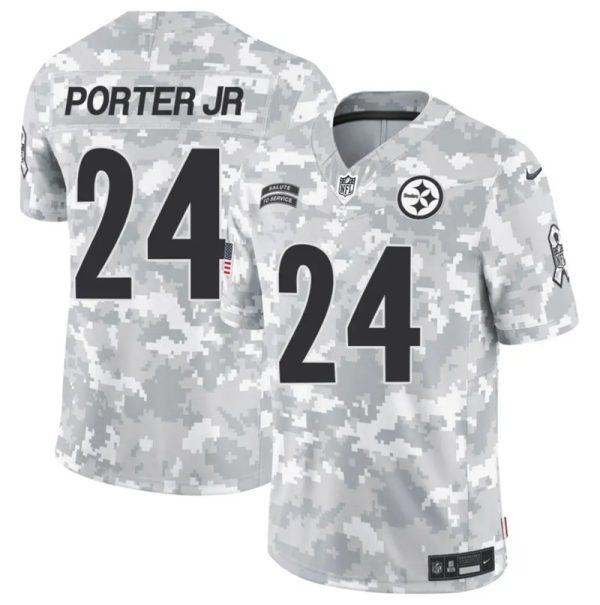 Men's Pittsburgh Steelers #24 Joey Porter Jr. 2024 F.U.S.E Arctic Camo Salute to Service Limited Stitched Football Jersey - Custom Name