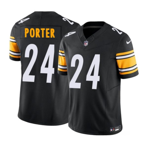 Men's Pittsburgh Steelers #24 Joey Porter Jr. Black 2023 F.U.S.E. With Prem1ere Patch Vapor Untouchable Limited Stitched Football Jersey - Custom Name