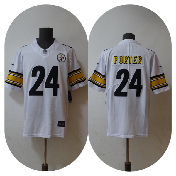 Men's Pittsburgh Steelers #24 Joey Porter Jr. White 2023 Draft Vapor Untouchable Limited Stitched Jersey - Custom Name