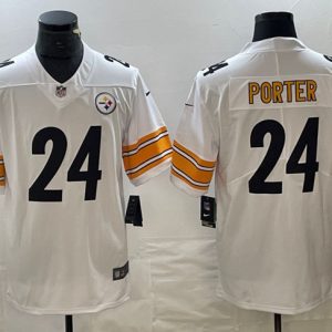 Men's Pittsburgh Steelers #24 Joey Porter Jr. White Vapor Untouchable Limited Stitched Jersey - Custom Name