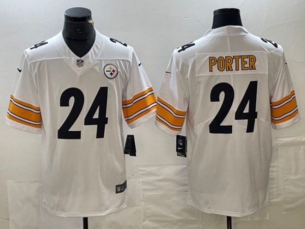 Men's Pittsburgh Steelers #24 Joey Porter Jr. White Vapor Untouchable Limited Stitched Jersey - Custom Name