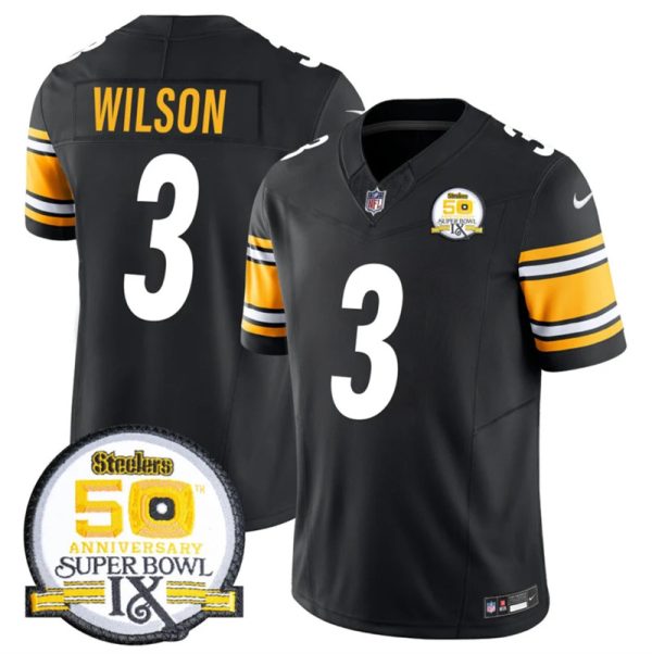 Men's Pittsburgh Steelers #3 Russell Wilson Black 2024 F.U.S.E. 50th Anniversary Of Super Bowl IX Alternate Vapor Untouchable Limited Stitched Jersey - Custom Name