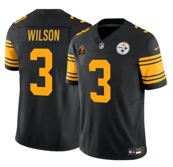 Men's Pittsburgh Steelers #3 Russell Wilson Black 2024 F.U.S.E. With Walter Payton Patch Vapor Untouchable Limited Stitched Jersey - Custom Name