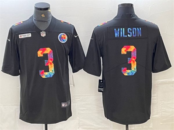 Men's Pittsburgh Steelers #3 Russell Wilson Black Crucial Catch Limited Stitched Jersey - Custom Name