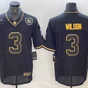 Men's Pittsburgh Steelers #3 Russell Wilson Black Gold Salute To Service Limited Stitched Jersey - Custom Name
