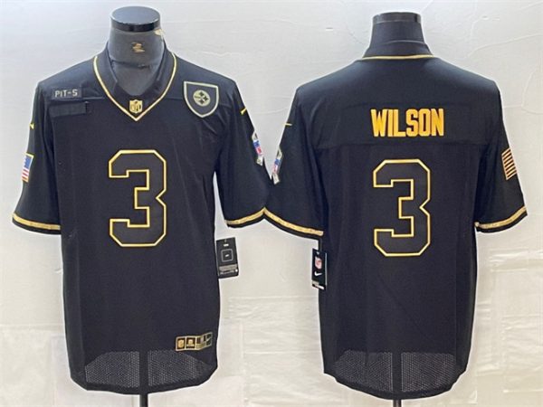 Men's Pittsburgh Steelers #3 Russell Wilson Black Gold Salute To Service Limited Stitched Jersey - Custom Name