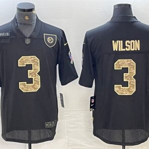Men's Pittsburgh Steelers #3 Russell Wilson Camo Black Salute To Service Limited Stitched Jersey - Custom Name