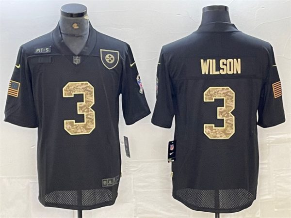 Men's Pittsburgh Steelers #3 Russell Wilson Camo Black Salute To Service Limited Stitched Jersey - Custom Name