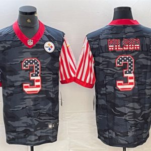 Men's Pittsburgh Steelers #3 Russell Wilson Camo USA Flag Limited Stitched Jersey - Custom Name