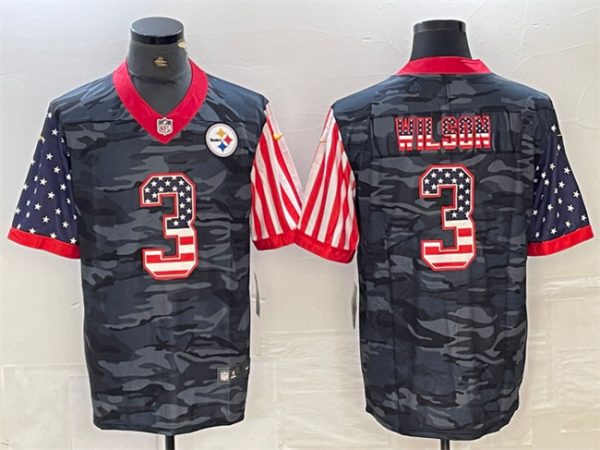 Men's Pittsburgh Steelers #3 Russell Wilson Camo USA Flag Limited Stitched Jersey - Custom Name
