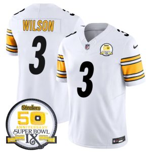 Men's Pittsburgh Steelers #3 Russell Wilson White 2024 F.U.S.E. 50th Anniversary Of Super Bowl IX Alternate Vapor Untouchable Limited Stitched Jersey - Custom Name