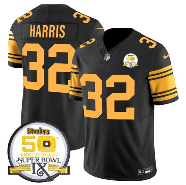Men's Pittsburgh Steelers #32 Franco Harris Black 2024 F.U.S.E. 50th Anniversary Of Super Bowl IX Color Rush Limited Stitched Jersey - Custom Name
