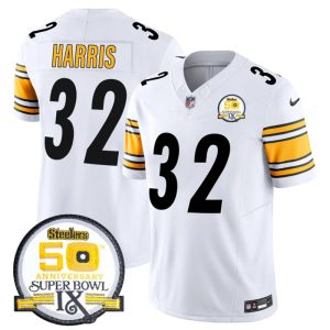 Men's Pittsburgh Steelers #32 Franco Harris White 2024 F.U.S.E. 50th Anniversary Of Super Bowl IX Alternate Vapor Untouchable Limited Stitched Jersey - Custom Name