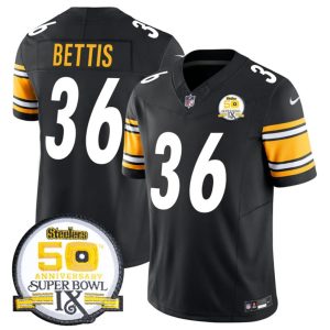 Men's Pittsburgh Steelers #36 Jerome Bettis Black 2024 F.U.S.E. 50th Anniversary Of Super Bowl IX Alternate Vapor Untouchable Limited Stitched Jersey - Custom Name