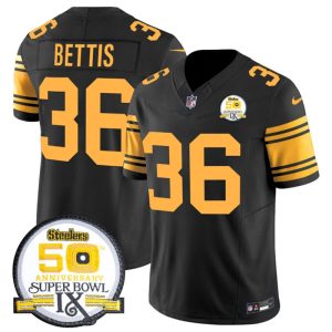 Men's Pittsburgh Steelers #36 Jerome Bettis Black 2024 F.U.S.E. 50th Anniversary Of Super Bowl IX Color Rush Limited Stitched Jersey - Custom Name