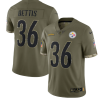 Men's Pittsburgh Steelers #36 Jerome Bettis Olive 2022 Salute To Service Limited Stitched Jersey - Custom Name