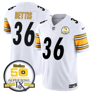 Men's Pittsburgh Steelers #36 Jerome Bettis White 2024 F.U.S.E. 50th Anniversary Of Super Bowl IX Alternate Vapor Untouchable Limited Stitched Jersey - Custom Name