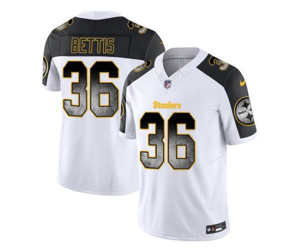 Men's Pittsburgh Steelers #36 Jerome Bettis White Black 2023 F.U.S.E. Smoke Vapor Untouchable Limited Stitched Jersey - Custom Name