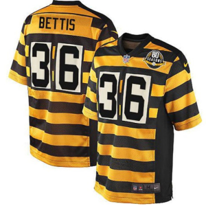 Men's Pittsburgh Steelers #36 Jerome Bettis Yellow Black Alternate 80TH Anniversary Throwback Stitched Jersey - Custom Name