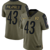 Men's Pittsburgh Steelers #43 Troy Polamalu 2021 Olive Salute To Service Limited Stitched Jersey - Custom Name