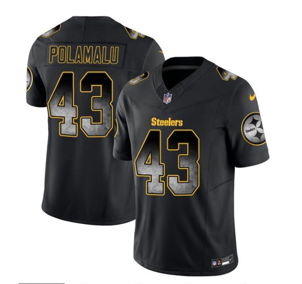 Men's Pittsburgh Steelers #43 Troy Polamalu Black 2023 F.U.S.E. Smoke Vapor Untouchable Limited Stitched Jersey - Custom Name