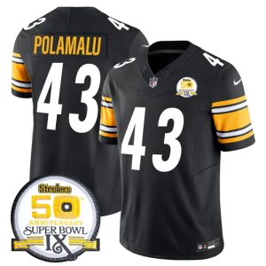 Men's Pittsburgh Steelers #43 Troy Polamalu Black 2024 F.U.S.E. 50th Anniversary Of Super Bowl IX Alternate Vapor Untouchable Limited Stitched Jersey - Custom Name