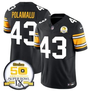 Men's Pittsburgh Steelers #43 Troy Polamalu Black 2024 F.U.S.E. 50th Anniversary Of Super Bowl IX Vapor Untouchable Limited Stitched Jersey - Custom Name