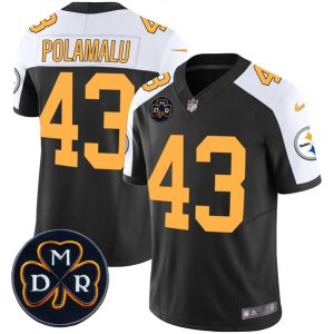 Men's Pittsburgh Steelers #43 Troy Polamalu Black F.U.S.E. DMR Patch Untouchable Limited Stitched Football Jersey - Custom Name