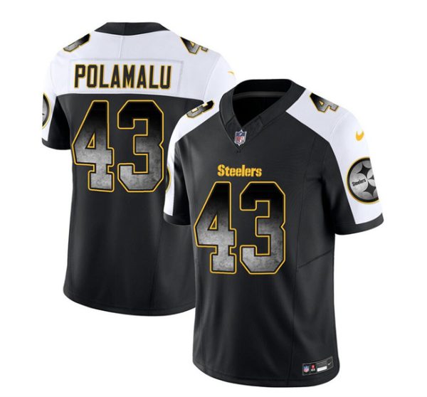 Men's Pittsburgh Steelers #43 Troy Polamalu Black White 2023 F.U.S.E. Smoke Vapor Untouchable Limited Stitched Jersey - Custom Name