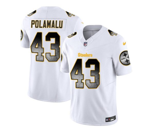 Men's Pittsburgh Steelers #43 Troy Polamalu White 2023 F.U.S.E. Smoke Vapor Untouchable Limited Stitched Jersey - Custom Name