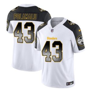 Men's Pittsburgh Steelers #43 Troy Polamalu White Black 2023 F.U.S.E. Smoke Vapor Untouchable Limited Stitched Jersey - Custom Name
