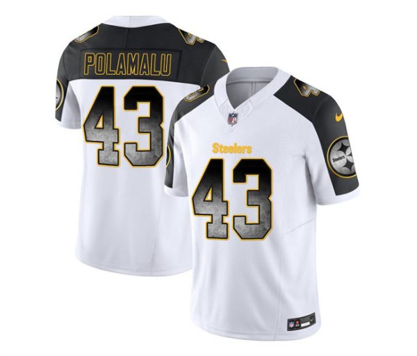 Men's Pittsburgh Steelers #43 Troy Polamalu White Black 2023 F.U.S.E. Smoke Vapor Untouchable Limited Stitched Jersey - Custom Name