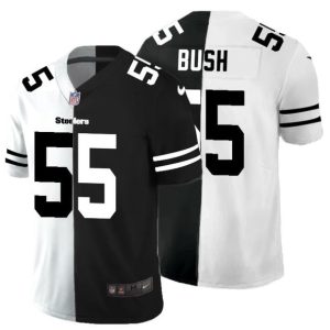 Men's Pittsburgh Steelers #55 Devin Bush Black &White NFL Split Limited Stitched Jersey - Custom Name