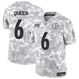 Men's Pittsburgh Steelers #6 Patrick Queen 2024 F.U.S.E Arctic Camo Salute to Service Limited Stitched Football Jersey - Custom Name