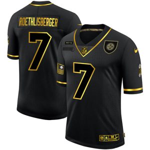 Men's Pittsburgh Steelers #7 Ben Roethlisberger 2020 Black Gold Salute To Service Limited Stitched NFL Jersey - Custom Name