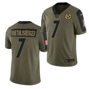 Men's Pittsburgh Steelers #7 Ben Roethlisberger 2021 Olive Salute To Service Limited Stitched - Custom Name