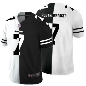 Men's Pittsburgh Steelers #7 Ben Roethlisberger Black &White NFL Split Limited Stitched Jersey - Custom Name