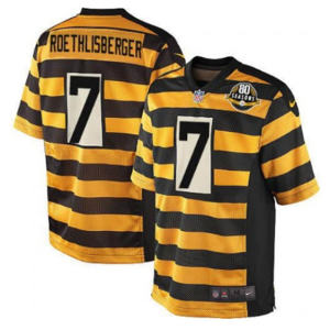 Men's Pittsburgh Steelers #7 Ben Roethlisberger Yellow Black Alternate 80TH Anniversary Throwback Stitched Jersey - Custom Name