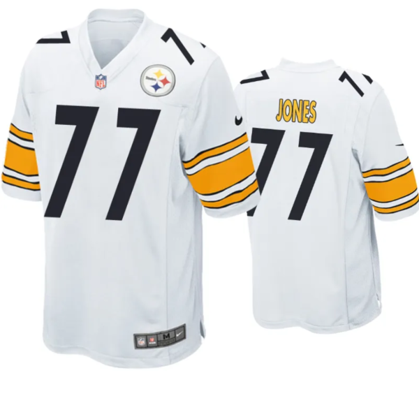 Men's Pittsburgh Steelers #77 Broderick Jones White Stitched Game Jersey - Custom Name